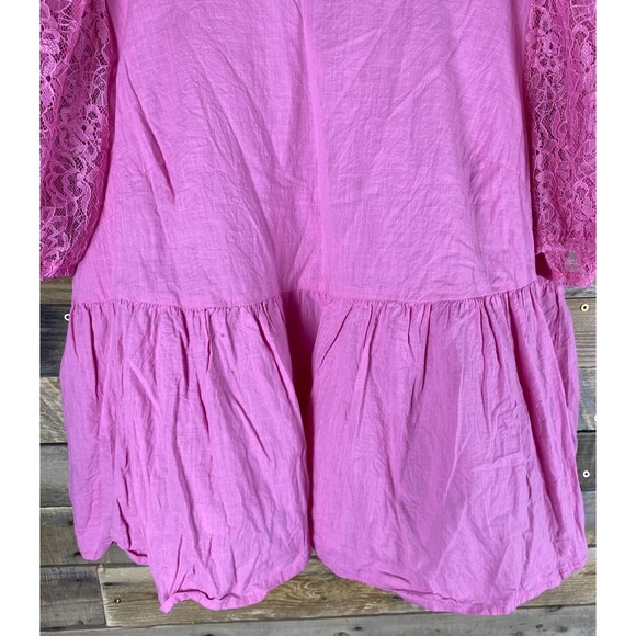 Shein Fit Womans Plus Sz 22 Pink Ruffled W/Puffy Lace Sleeves Top - Picture 6 of 10